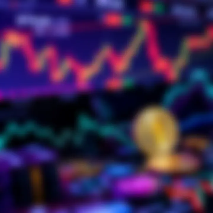 A visual representation of top DeFi platforms with high APR, featuring Ethereum and stablecoins, showing charts and coins in a financial setting.