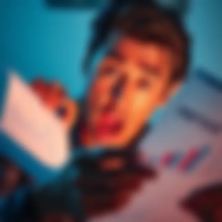 A person looking shocked while reviewing financial charts and documents about DeFi profits and taxes.