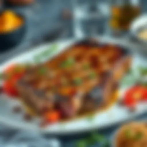 A perfectly cooked steak on a plate with herbs and spices, ready to be served