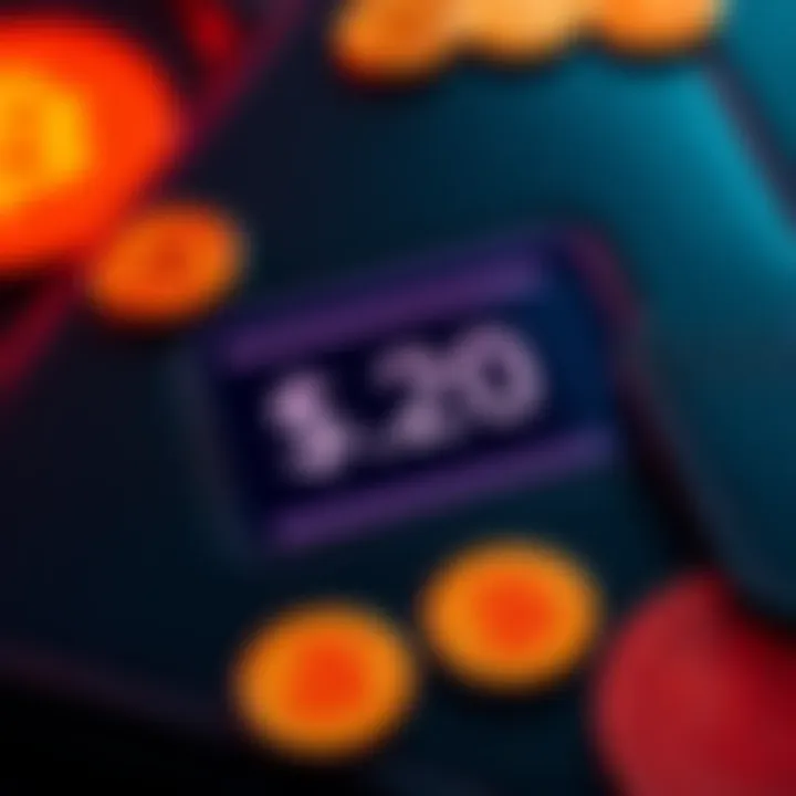 Close-up of a digital wallet interface with a $0.20 deposit displayed, surrounded by cryptocurrency symbols