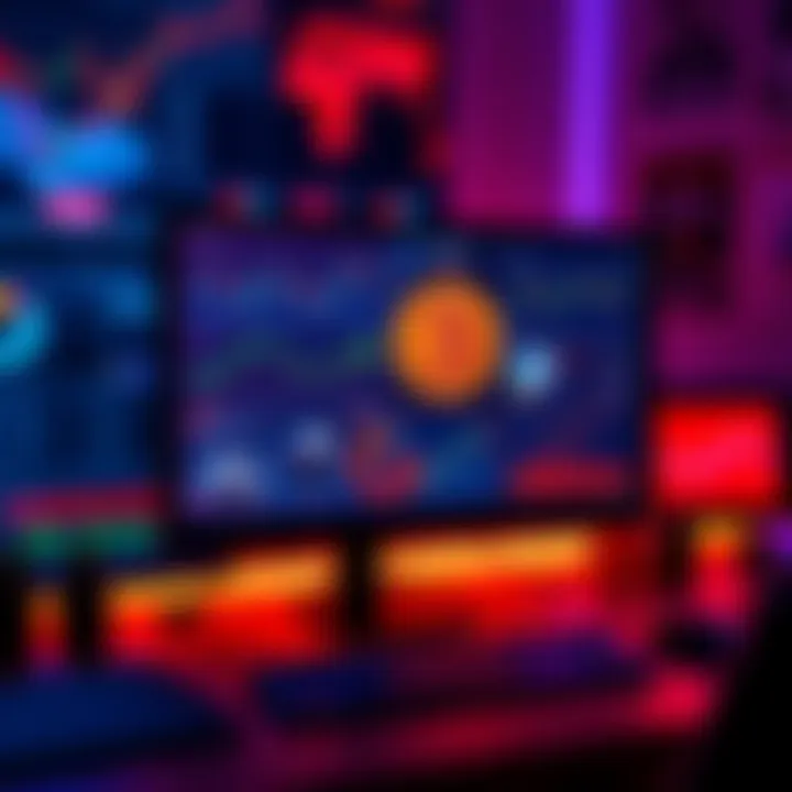 A computer desktop displaying various Bitcoin-related graphics and data, with charts and images representing cryptocurrency.