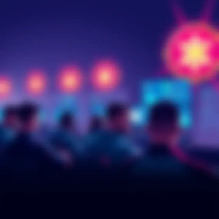 Group of developers collaborating on blockchain projects with Solana logos in the background