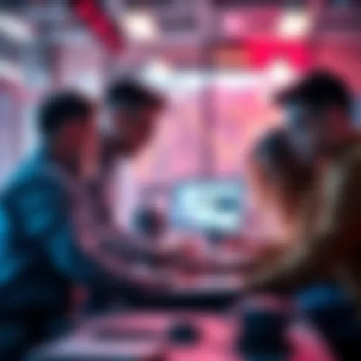 A group of developers brainstorming and coding together in a modern office setting, highlighting teamwork and innovation in tech.