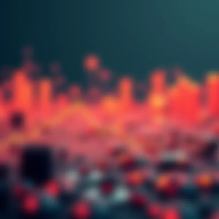 A graph showing a downward trend in digital asset investments with icons representing companies and funds in the background.