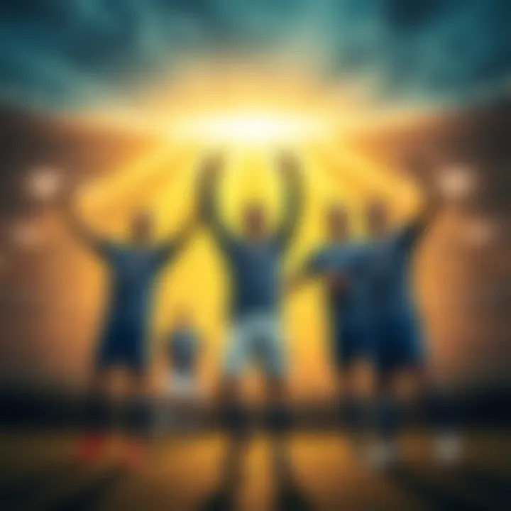 Five soccer players from Dinamo Zagreb celebrating in a golden arena after a successful purchase