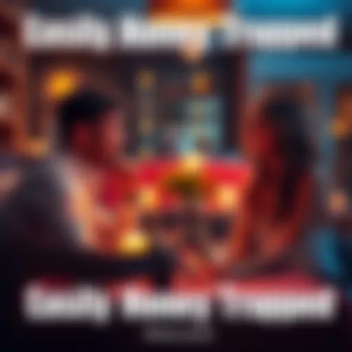 A romantic dinner setting with two people engaged in conversation, one person looks intrigued while the other smiles charmingly.