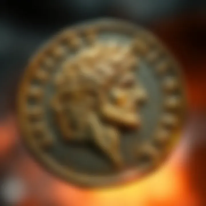 Close-up of Diocletian's aureus showing the head of Jupiter on one side.