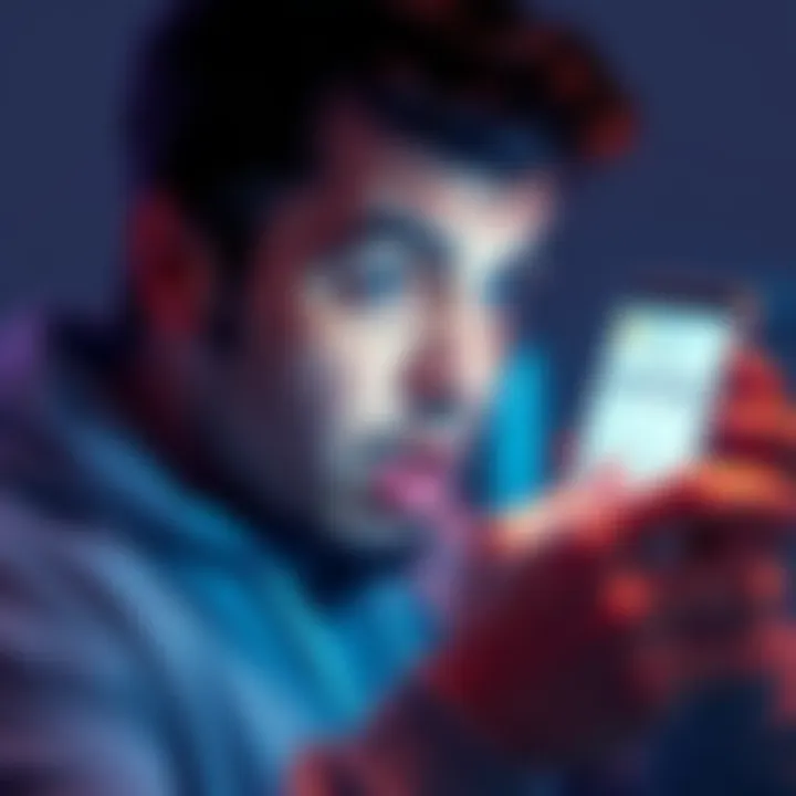 A shocked person looking at their phone displaying notifications of a lost Bitcoin amount, with a puzzled expression.