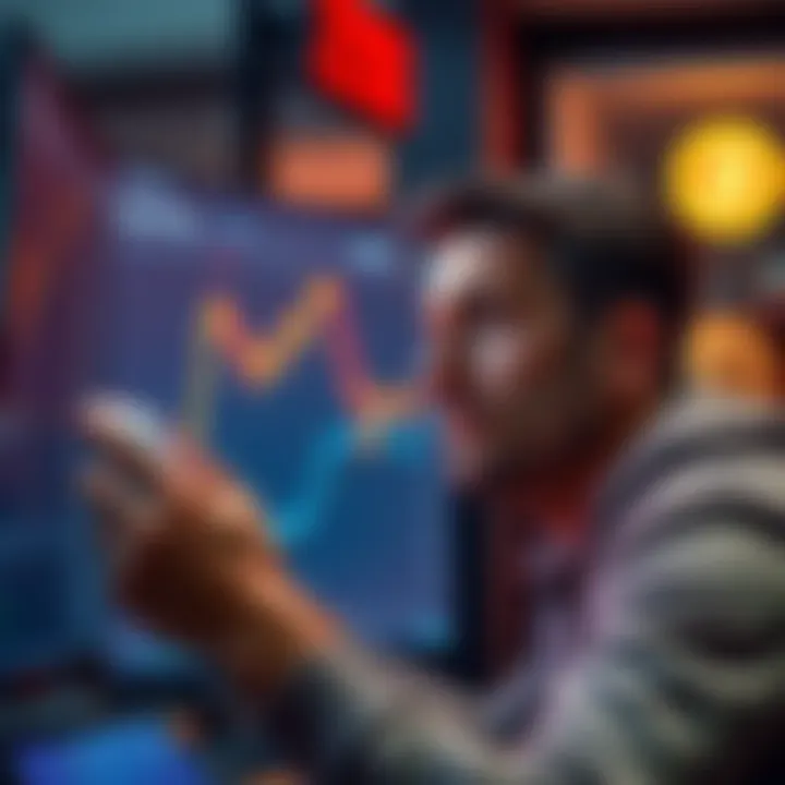 A person looking at a computer screen showing falling crypto prices, expressing disappointment