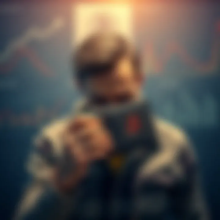 A person holding a cryptocurrency wallet looking frustrated, surrounded by charts showing limited returns, reflecting dissatisfaction with Mashinsky's actions during bankruptcy proceedings.