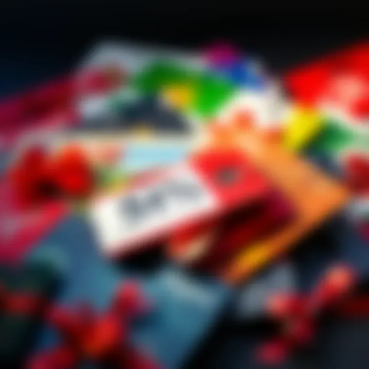 A collection of various gift cards displayed with a price tag showing a discount