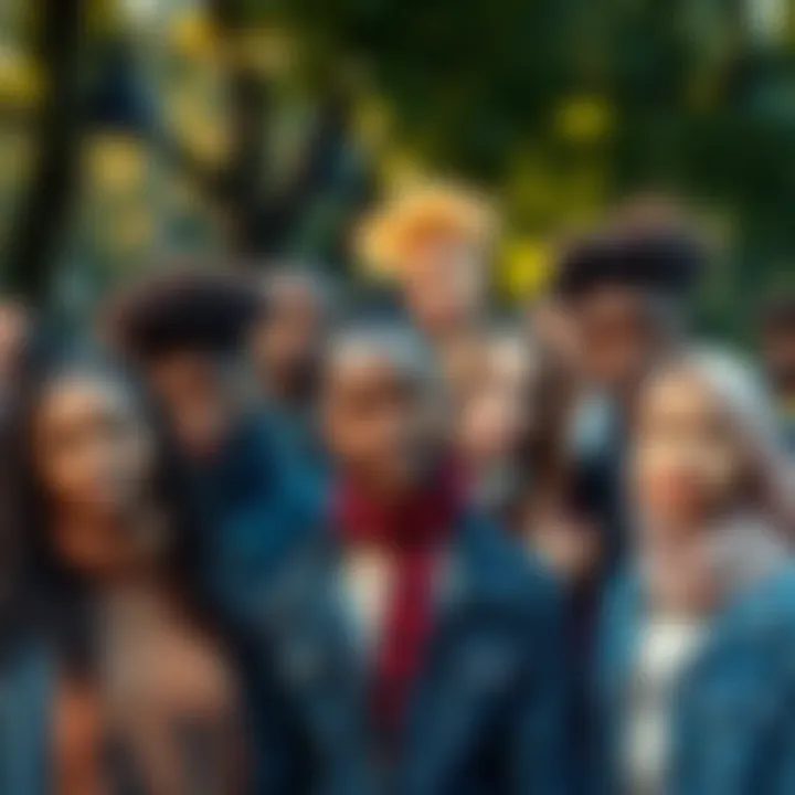 People with diverse appearances A group of individuals showcasing various unique looks, standing together in a park, emphasizing diversity.
