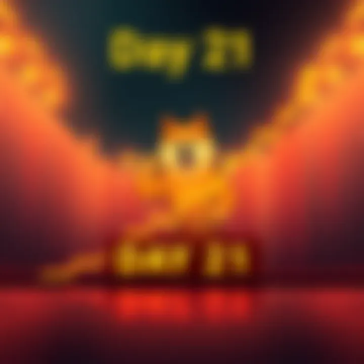 Graphic showing a countdown to Doge Coin reaching $250.11 with a Doge mascot and a rising graph