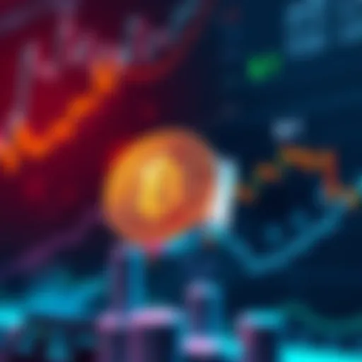 A digital representation of the DOGE coin with a countdown timer and financial graphs indicating growth towards $1