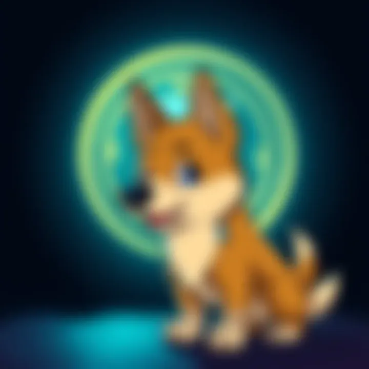 A cartoon-style dog representing DOGE with a crypto symbol in the background, illustrating loyalty in the cryptocurrency market.