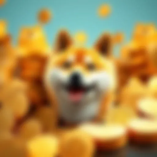 A cheerful Shiba Inu dog surrounded by Dogecoin coins, symbolizing the popularity of Dogecoin in 2026.