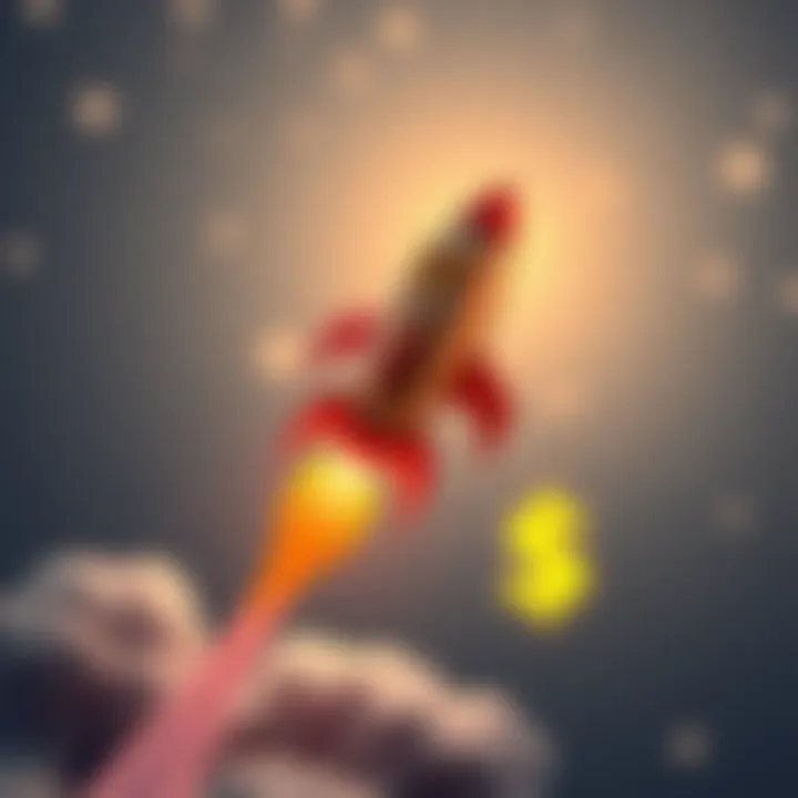 A graphic of a rocket with the DOGE symbol aiming for a dollar sign, representing the journey of DOGE towards reaching a value of $1.