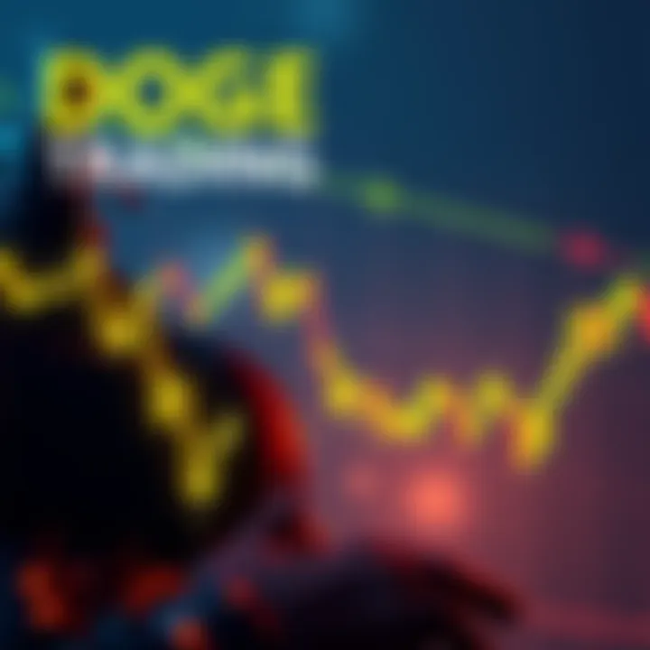 A graphic showing DOGE cryptocurrency trends with buy and sell signals, illustrating short-term and long-term investment strategies.