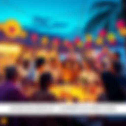 A gathering of Dogecoin supporters enjoying summer, sharing memories and celebrating together, with festive decorations and a playful atmosphere.