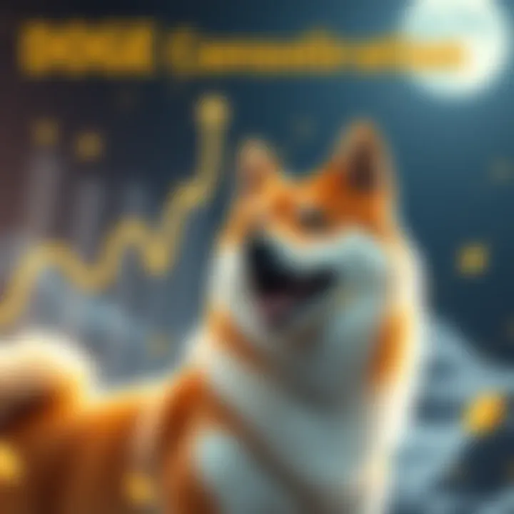 A visual representation of Doge coin stabilizing with a chart showing upward trends and a happy Shiba Inu dog, symbolizing community optimism.