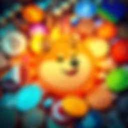 A vibrant Dogecoin symbol surrounded by various cryptocurrency icons, showcasing its unique place in the market.