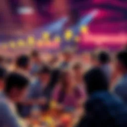 People enjoying a Dogecoin meetup, sharing stories and celebrating together with Dogecoin-themed items.