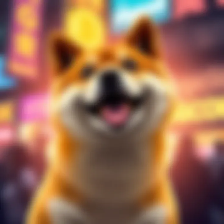 A bright and colorful Dogecoin logo featuring a happy Shiba Inu dog, symbolizing its popularity in 2026