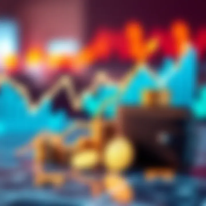 A graphic showing a rising graph with Dogecoin coins and a wallet, symbolizing investment growth.