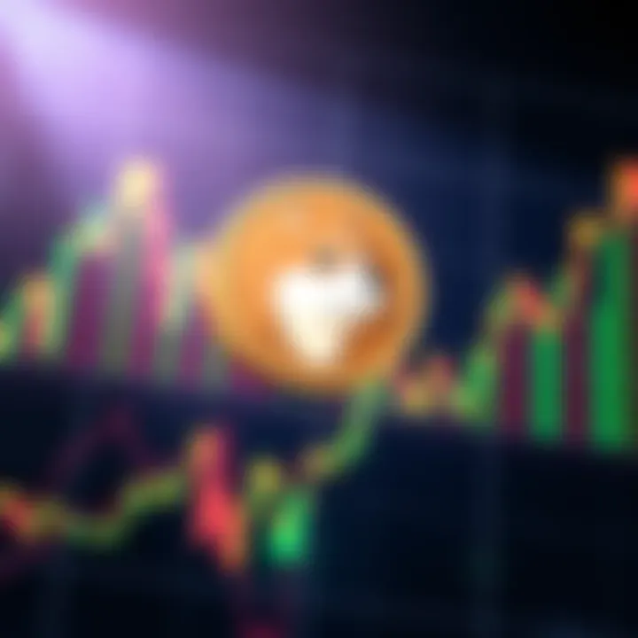 Dogecoin logo with rising chart Dogecoin logo in front of a chart showing an upward trend, symbolizing hopes for price recovery in 2025.