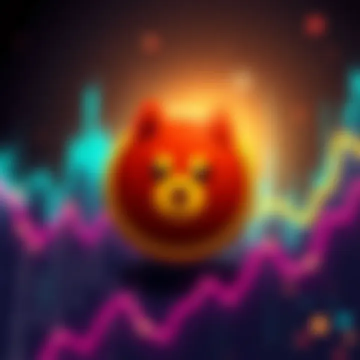 A graphic showing the Dogecoin logo with upward trend lines representing positive growth in cryptocurrency value.