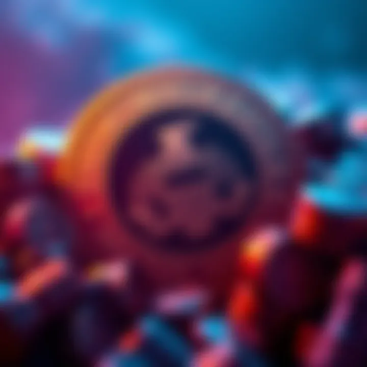 U.S. Department of Justice symbol with frozen cryptocurrency assets in the background