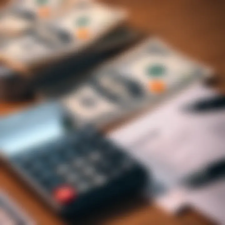 A close-up of dollar bills with a calculator and notes on conversion strategy laid out on a table.