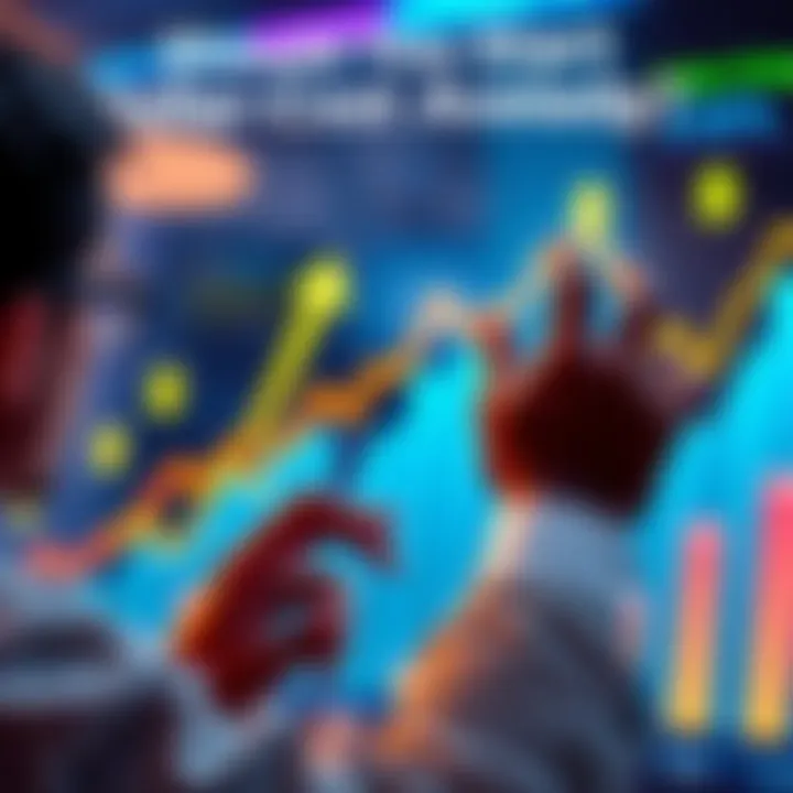 A person analyzing financial charts with upward trends and dollar signs, representing dollar-cost averaging.