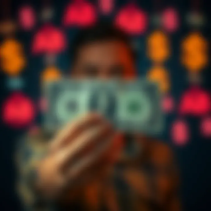 A person holding a dollar bill with AB symbols in the background, representing the conversion process.