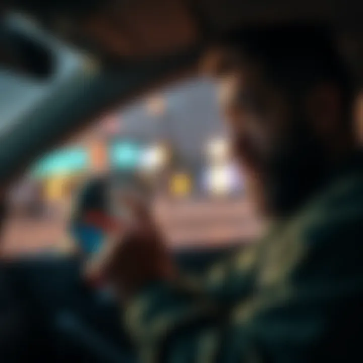 DoorDash driver looking at phone A DoorDash driver checking delivery requests on their smartphone, looking frustrated about low acceptance rates.