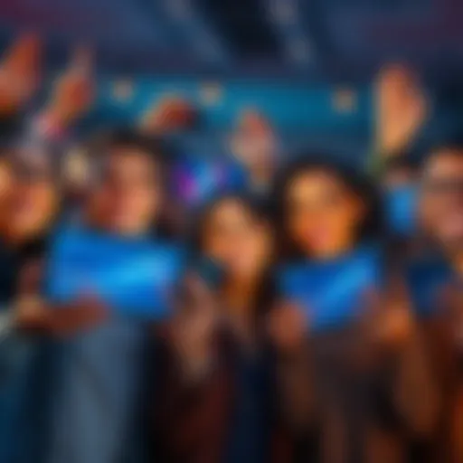 A group of diverse people with smiles, holding digital devices showcasing DOT cryptocurrency graphs and charts, symbolizing optimism and strength in crypto trading.