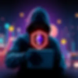 A visual representation of a hacker accessing Drift Protocol's funds, with digital currency symbols and a wallet icon in the background.