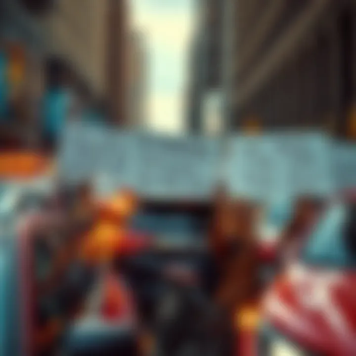 A group of drivers holding signs that demand fair tipping practices, with a backdrop of cars and a city street.