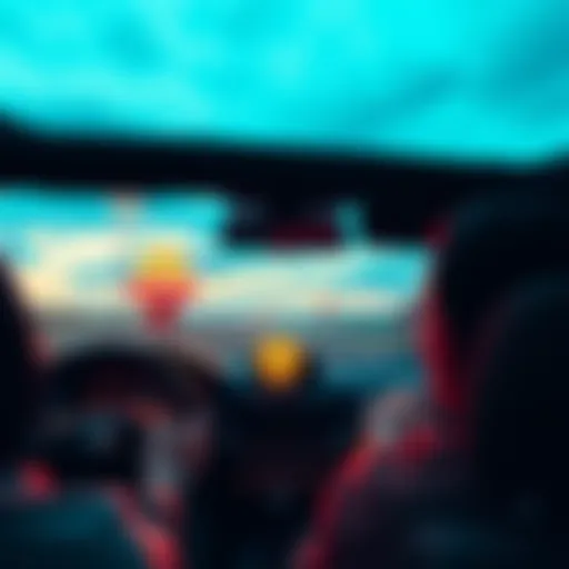 A person driving a car towards a McDonald's with a Bitcoin logo visible on the dashboard
