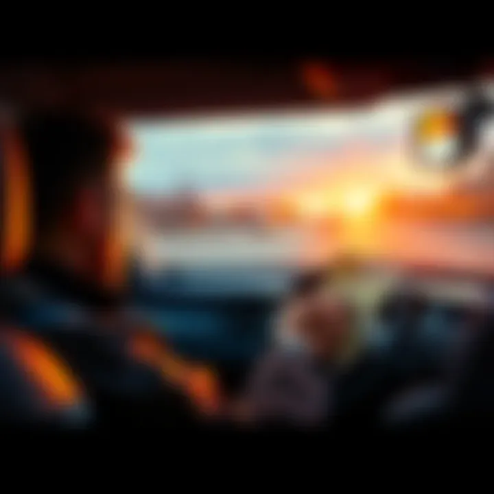 A driver in a car looking at a map and calculating earnings for the day