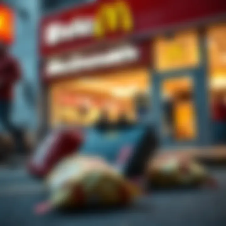 Three parcels on the ground outside a McDonald's, with a person reacting in surprise