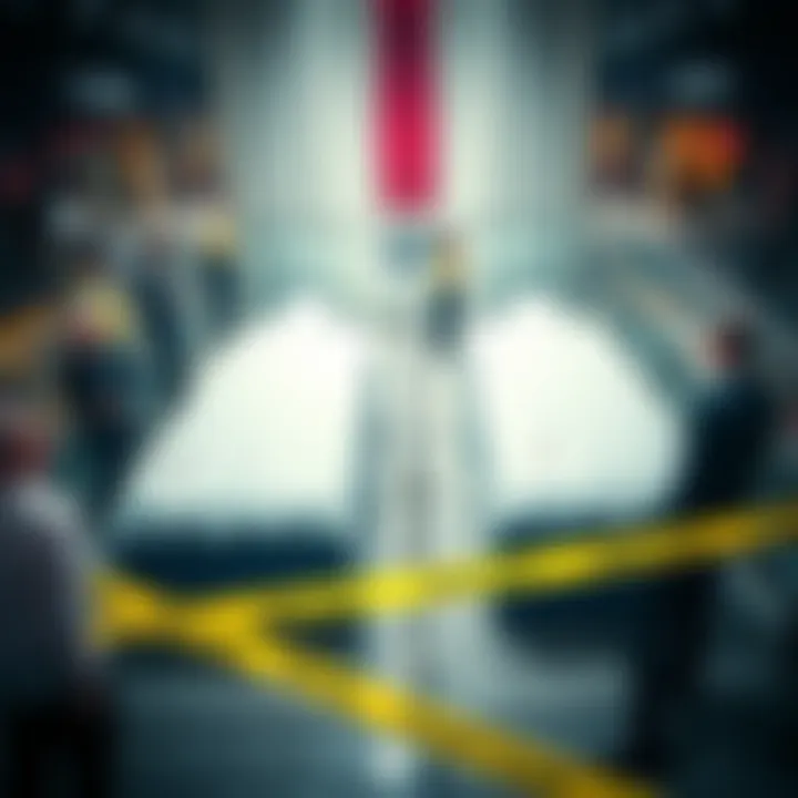 Two bodies covered in white sheets at a Dubai shopping mall, surrounded by police and onlookers, highlighting a major crime scene investigation.