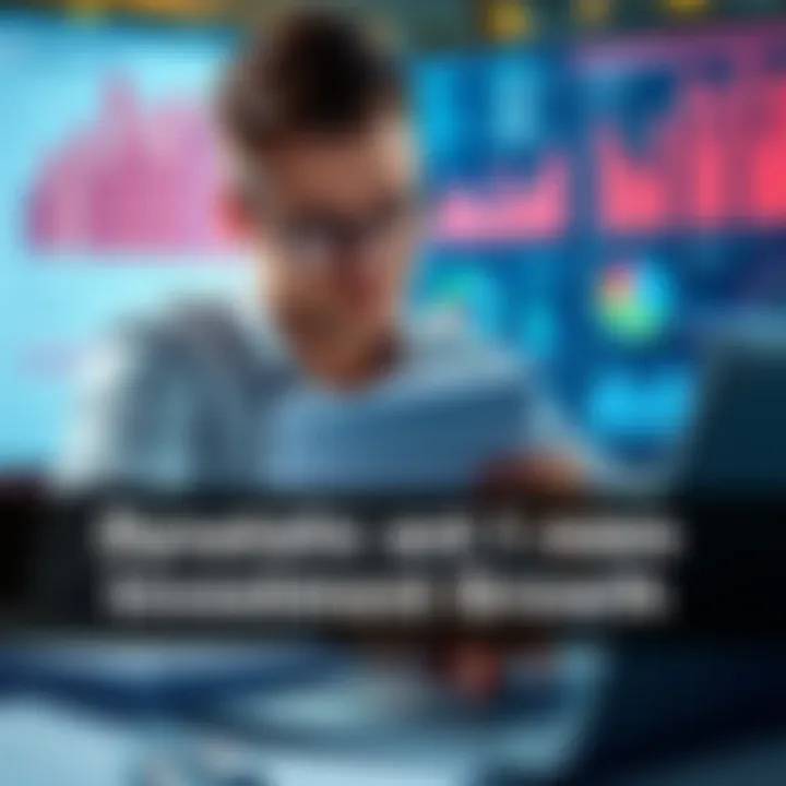 A person analyzing financial charts and graphs with a focused expression, surrounded by documents and a laptop, representing the pursuit of better investment strategies.