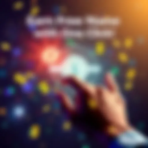 A hand pressing a button that symbolizes earning free nano currency, with dollar signs around it and a backdrop of excitement