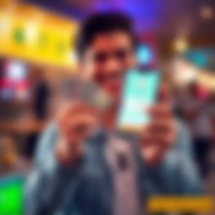 A person happily holding cash with a smartphone in hand showing a KYC application