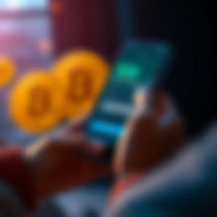 A person using a smartphone to join a referral campaign on Robinhood EU, with Bitcoin symbols in the background.