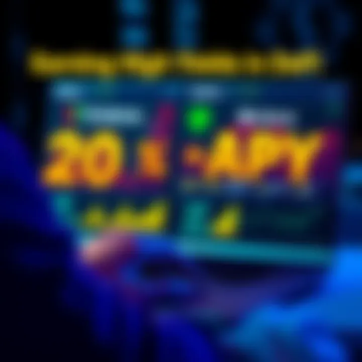 A person analyzing graphs and charts on a laptop, with Solana logos visible, showing high APY rates on various platforms.