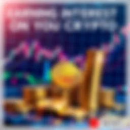 A digital illustration showing cryptocurrency coins growing with financial charts in the background, symbolizing interest earnings.