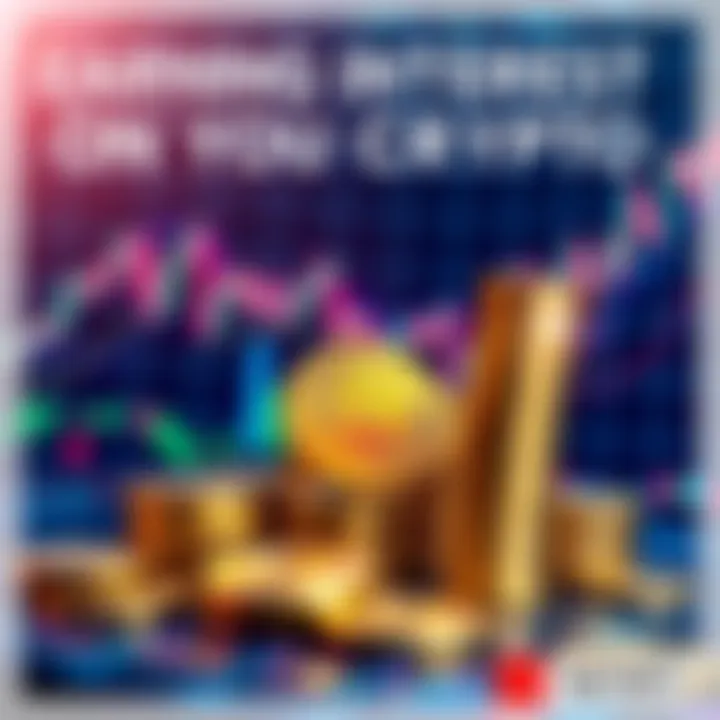 Earning Interest on Crypto A digital illustration showing cryptocurrency coins growing with financial charts in the background, symbolizing interest earnings.