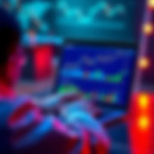 A person reviewing stablecoin investment options on a laptop with financial graphs on the screen.